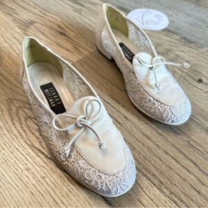 Stuart Weitzman White Lace Loafers Y2K Preppy
